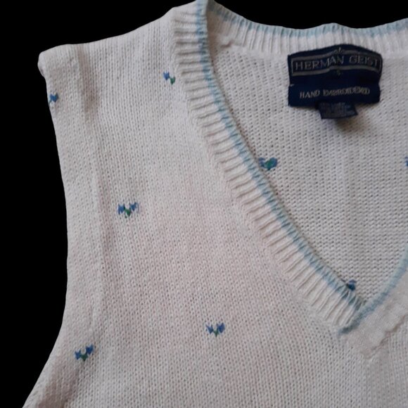 Herman Geist Preppy Embroidered Sweater Vest Linen Cotton Vintage Hong Kong - Picture 5 of 9